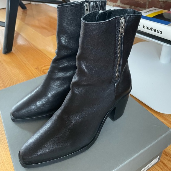 All Saints Cohen Leather Boots In Black 